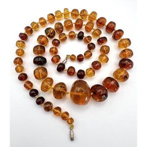 Vintage Baltic Graduating Amber Necklace Round Hand Knotted Beads